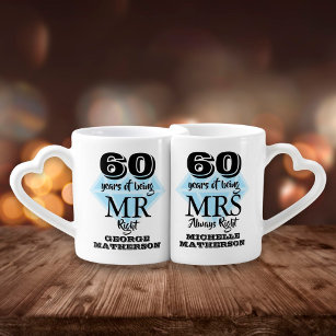 Mr Mrs Right Fun Diamond 60th Anniversary Coffee Mug Set