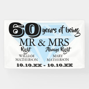 Mr Mrs Right Fun Diamond 60th Wedding Anniversary Banner