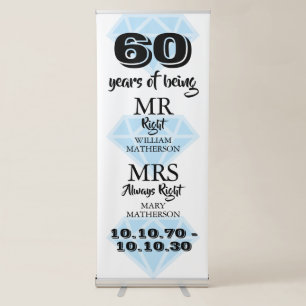 Mr Mrs Right Fun Diamond 60th Wedding Anniversary Retractable Banner