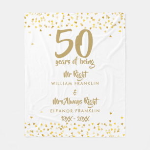 Mr Mrs Right Fun Golden 50th Anniversary Fleece Blanket
