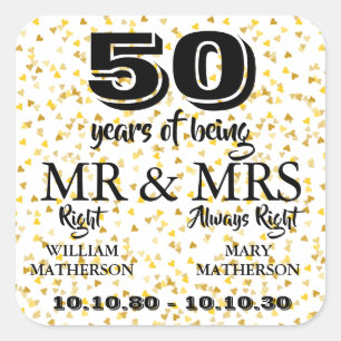 Mr Mrs Right Fun Golden 50th Anniversary Square Sticker