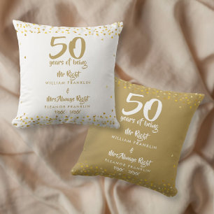 Mr Mrs Right Fun Golden 50th Wedding Anniversary Cushion