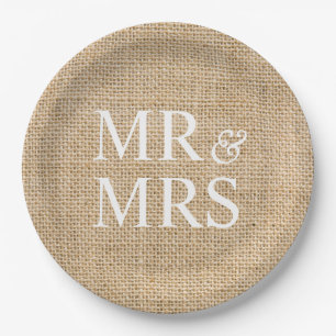 Mr & Mrs Rustic Burlap Wedding Simple Paper Plate