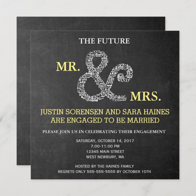 Mr & Mrs Rustic Chalkboard Engagement Rehearsal Invitation (Front/Back)