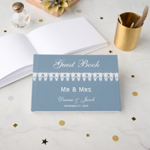 Mr & Mrs Rustic Dusty Blue White Cow Skull Wedding Guest Book
