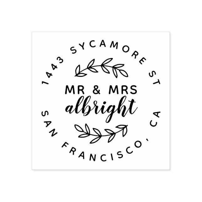Mr & Mrs Rustic Married Couple Return Address Rubber Stamp (Imprint)