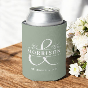 Mr Mrs Sage Green Wedding Favour  Can Cooler