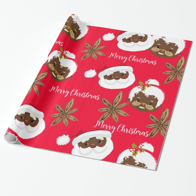 Mr & Mrs Santa Claus Gift Wrap  (Unrolled)