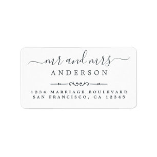 Mr Mrs Script Black White Wedding Return Address Label