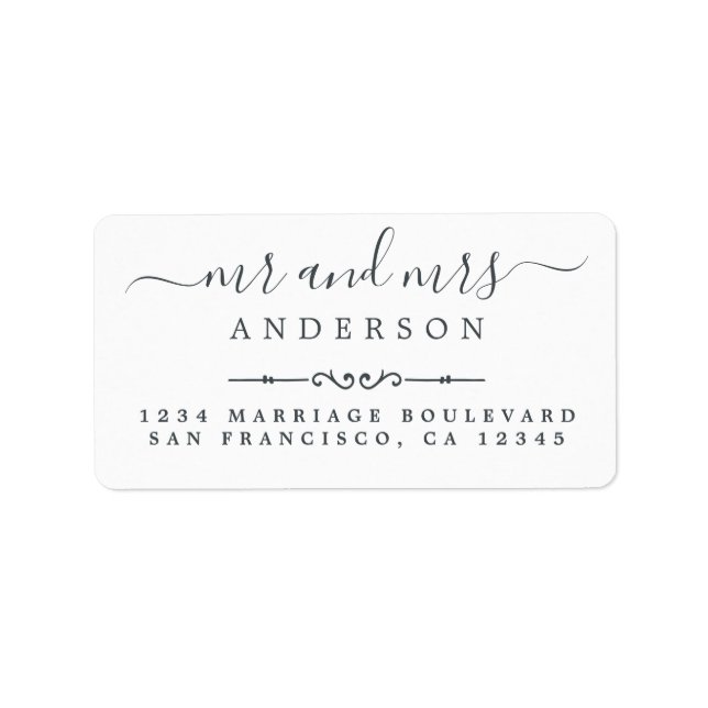 Mr Mrs Script Black White Wedding Return Address Label (Front)
