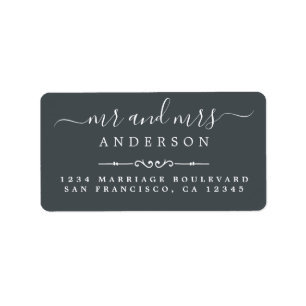 Mr Mrs Script Black White Wedding Return Address Label