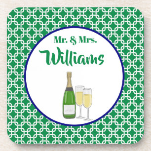 Mr. & Mrs. Script Bride & Groom Champagne Flutes Coaster
