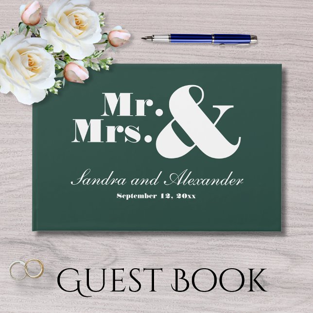 Mr Mrs Script Chic Soft Emerald Green Wedding Guest Book (Creator Uploaded)