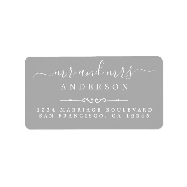 Mr Mrs Script Gray Wedding Return Address Label (Front)