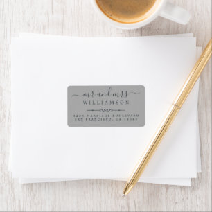 Mr Mrs Script Grey Wedding Return Address Label
