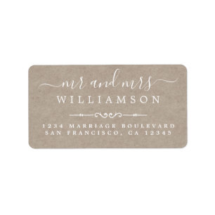 Mr Mrs Script Kraft Paper Wedding Return Address Label