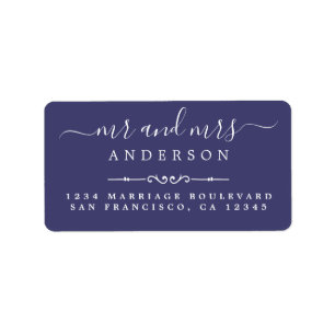 Mr Mrs Script Navy Blue Wedding Return Address Label