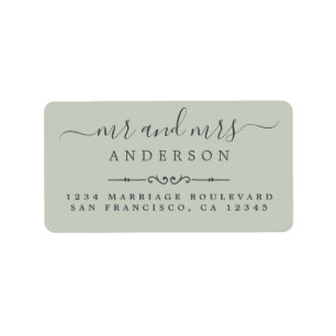 Mr Mrs Script Pastel Green Wedding Return Address Label
