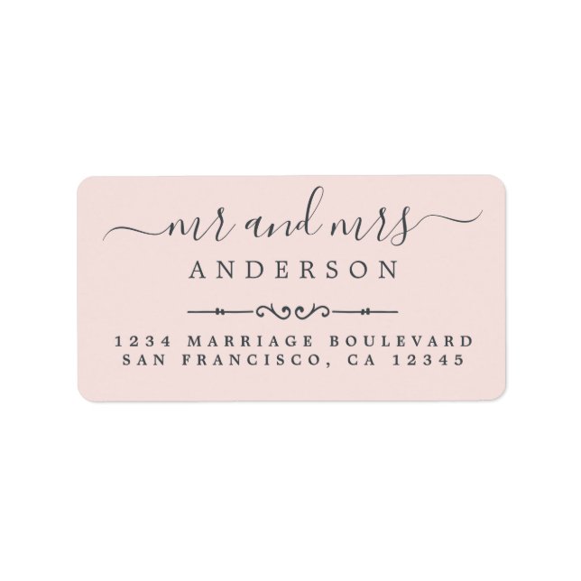 Mr Mrs Script Pastel Pink Wedding Return Address Label (Front)