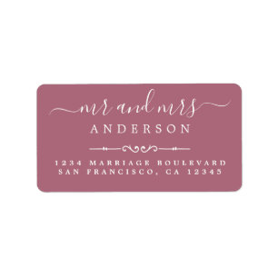 Mr Mrs Script Purple Cassis Wedding Return Address Label