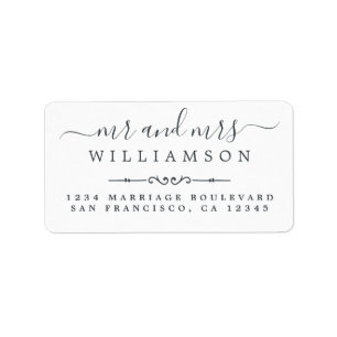 Mr Mrs Script Rustic Simple Wedding Return Address Label