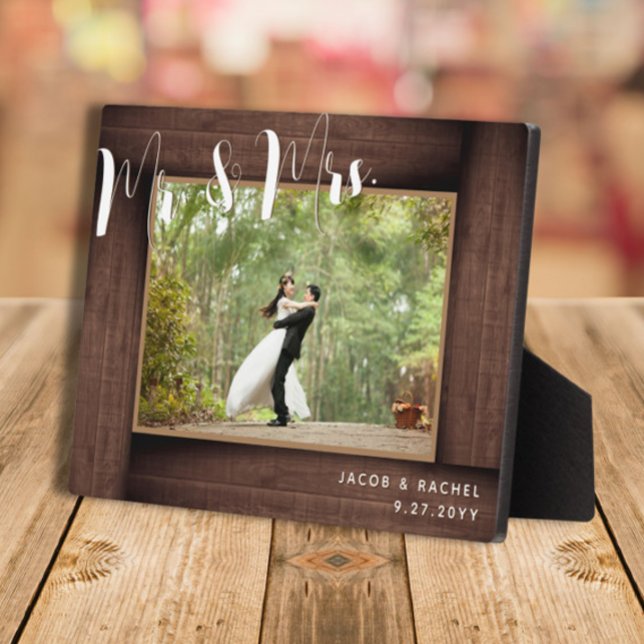 Mr. & Mrs. Script Rustic Wedding Photo Frame (Creator Uploaded)