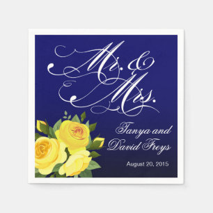 Mr. & Mrs. Script Typography Roses Floral navy Napkin