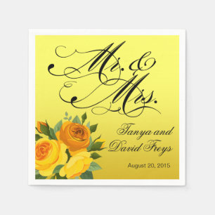 Mr. & Mrs. Script Typography Roses Floral yellow Napkin