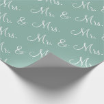 Mr. Mrs. Script Wedding Shower  Wrapping Paper<br><div class="desc">Pretty Mr. & Mrs. script sage green wrapping paper for a wedding,  bridal shower.</div>