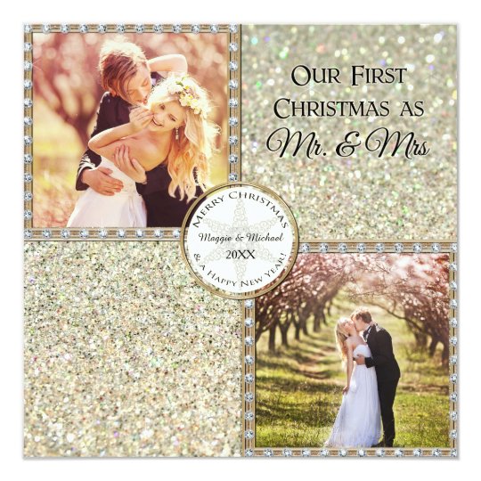 Mr. & Mrs. Shimmer Glitter Look Christmas Photo Card