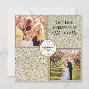 Mr. & Mrs. Shimmer Glitter Look Christmas Photo Holiday Card