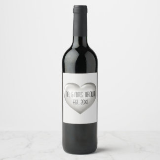 Mr. & Mrs. Silver Anniversary Heart Wine Label