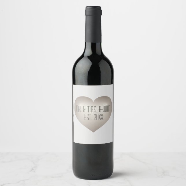 Mr. & Mrs. Silver Anniversary Heart Wine Label (Front)