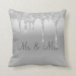 Mr. & Mrs. Silver Glitter Wedding Keepsake Elegant Cushion<br><div class="desc">Beautiful silver satin-look glitter "Mr. & Mrs."I love you" pillow. How pretty this would be on a bed or chase lounge in a bedroom. One side is for the new Mr. and Mrs. The other side has “I Love You” typography.</div>