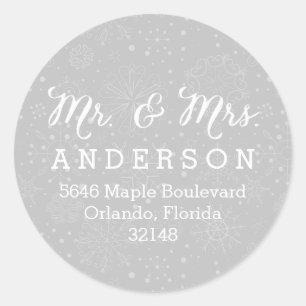 Mr. & Mrs. Silver Snowflakes Christmas Label