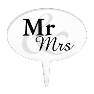 Mr&Mrs Simple Elegant Typography Wedding Cake Toppers