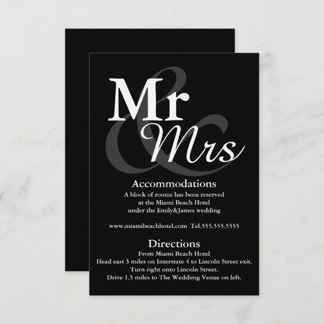 Mr&Mrs Simple Elegant Typography Wedding Details Invitation (Front/Back)