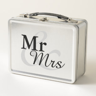 Mr&Mrs Simple Elegant Typography Wedding Favour Metal Lunch Box