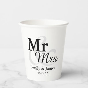Mr&Mrs Simple Elegant Typography Wedding Favour Paper Cups