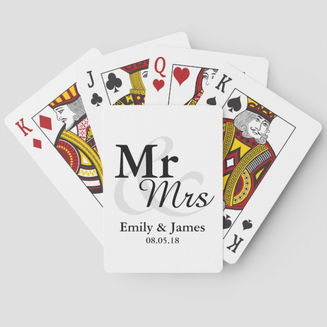 Mr&Mrs Simple Elegant Typography Wedding Favour Playing Cards (Back)