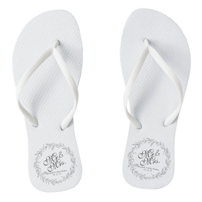 Mr. & Mrs. Simple Floral Wedding Flip Flops (Footbed)