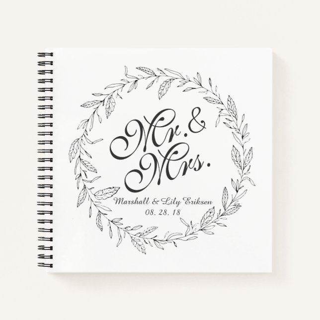 Mr. & Mrs. Simple Floral Wedding Guestbook Notebook (Front)