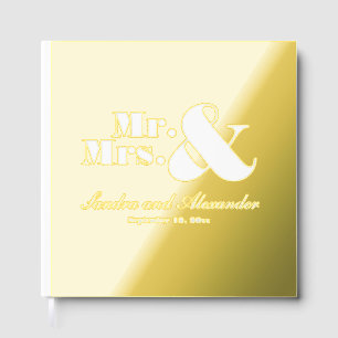 Mr. Mrs. Simple Gold Foil White Script Wedding Guest Book
