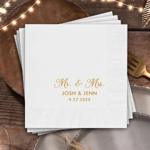 Mr. & Mrs. Simple Script Gold Wedding Napkins