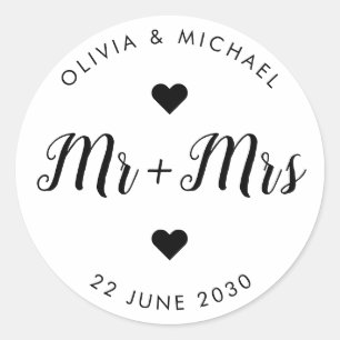 Mr Mrs Simple Script Thank You Wedding Party Favou Classic Round Sticker
