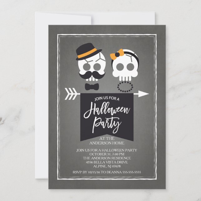 Mr. & Mrs. Skulls Halloween Party Invitation (Front)