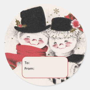 Mr. & Mrs. Snowman Personalized To and From Classic Round Sticker