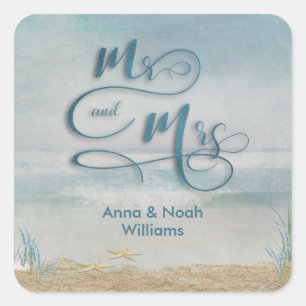 Mr. & Mrs. starfish in ocean watercolor Square Sticker
