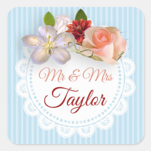 Mr & Mrs Stickers Pale Blue and Coral Floral