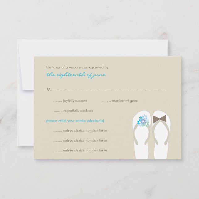 Mr & Mrs Summer Flip Flops Beach Wedding RSVP Card (Front)